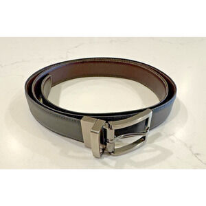 KIRKLAND Men's Italian Full-Grain Leather Belt Black Brown Reversible 46"-48"